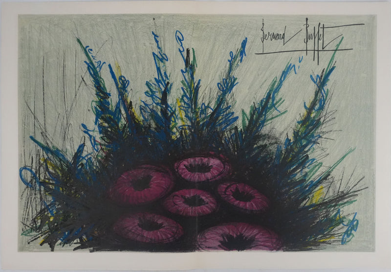Bernard BUFFET : Ensemble floral, Lithographie originale signée