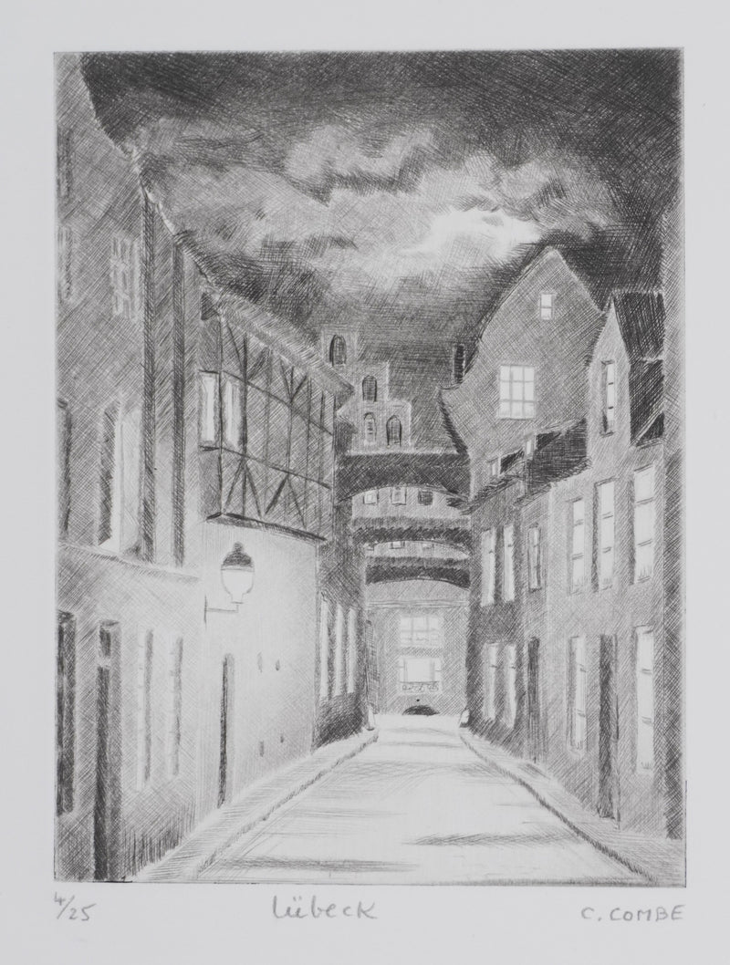 Camille COMBE : Lübeck, Gravure originale signée