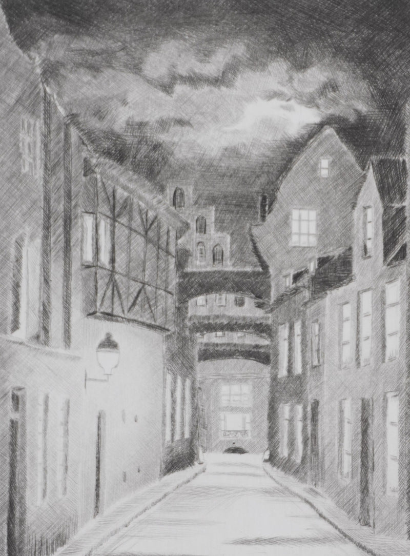 Camille COMBE : Lübeck, Gravure originale signée