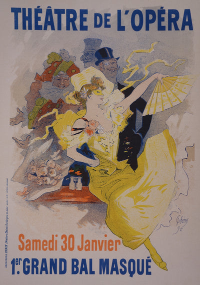 Jules CHERET : La femme en jaune à l'éventail, Lithographie originale signée