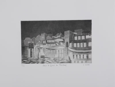 Camille COMBE : Dans le fjord de Flensbourg, Gravure originale signée