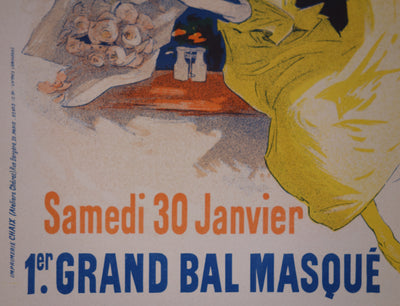 Jules CHERET : La femme en jaune à l'éventail, Lithographie originale signée