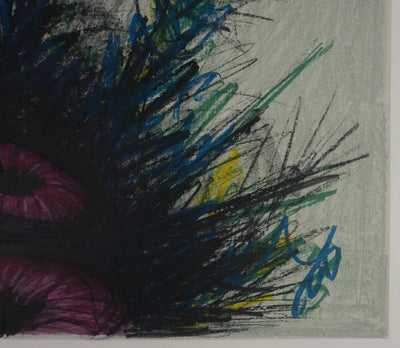 Bernard BUFFET : Ensemble floral, Lithographie originale signée