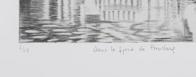 Camille COMBE : Dans le fjord de Flensbourg, Gravure originale signée