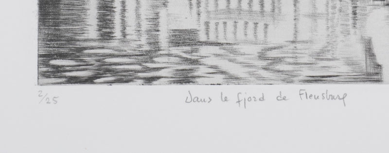 Camille COMBE : Dans le fjord de Flensbourg, Gravure originale signée