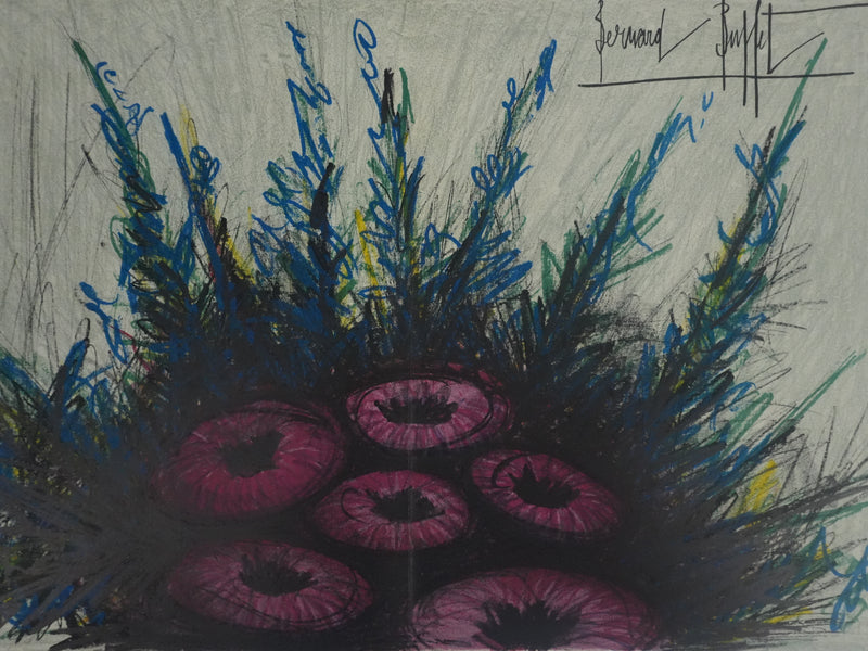 Bernard BUFFET : Ensemble floral, Lithographie originale signée