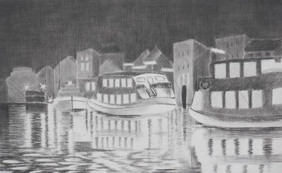 Camille COMBE : Dans le fjord de Flensbourg, Gravure originale signée