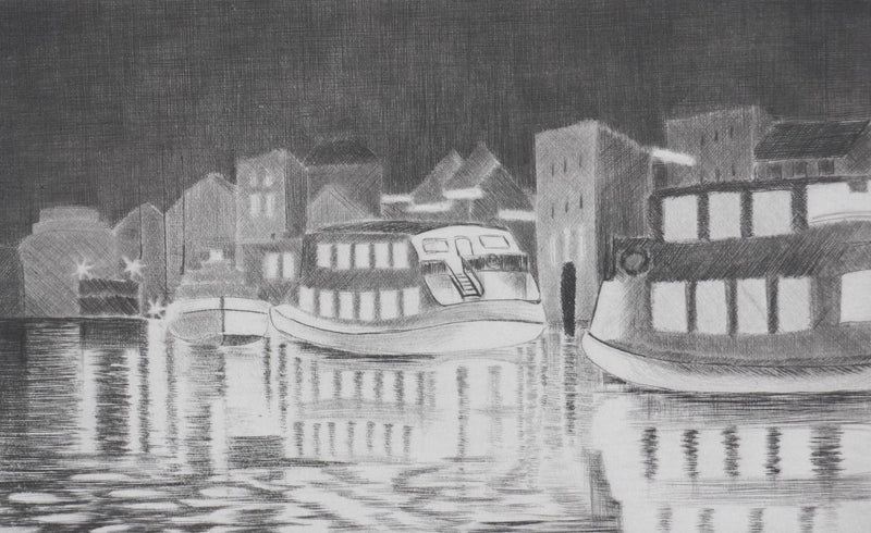 Camille COMBE : Dans le fjord de Flensbourg, Gravure originale signée
