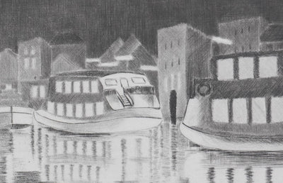 Camille COMBE : Dans le fjord de Flensbourg, Gravure originale signée