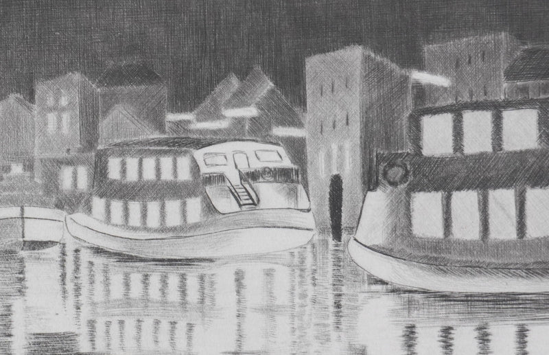 Camille COMBE : Dans le fjord de Flensbourg, Gravure originale signée