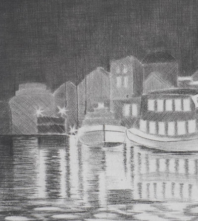 Camille COMBE : Dans le fjord de Flensbourg, Gravure originale signée