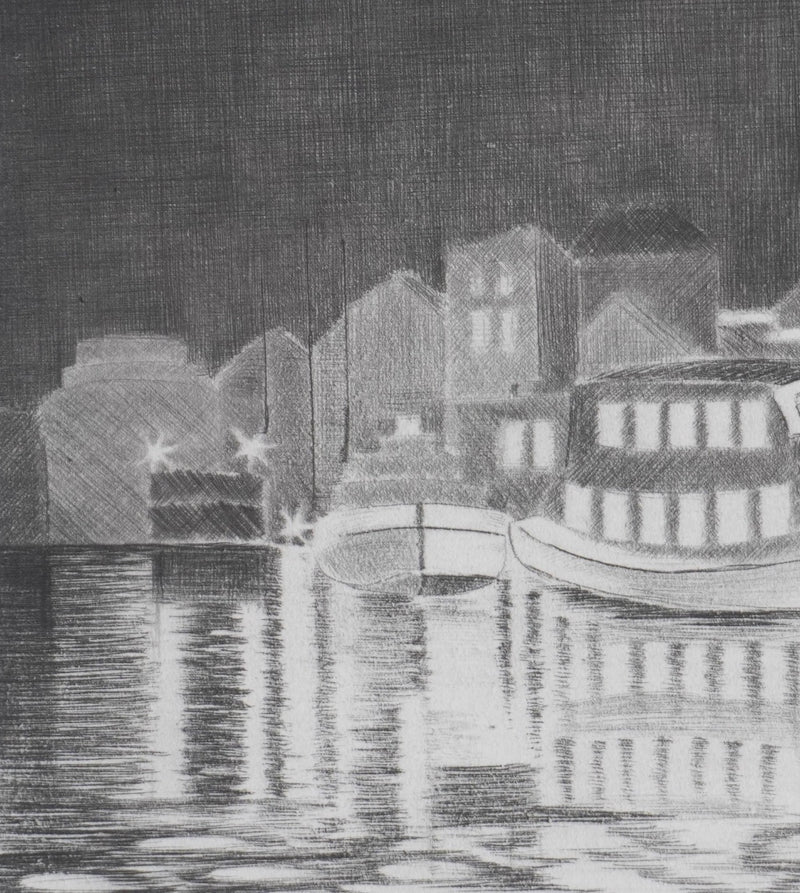 Camille COMBE : Dans le fjord de Flensbourg, Gravure originale signée