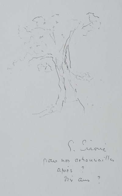 Georges PIROUE : L'arbre en croquis, Autographe et dessin original signé