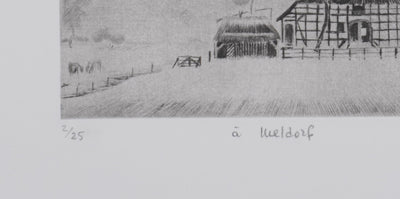 Camille COMBE : A Meldorf, Gravure originale signée