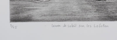 Camille COMBE : Lever de soleil sur les Lofoten, Gravure originale signée
