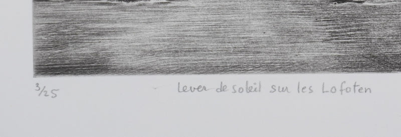 Camille COMBE : Lever de soleil sur les Lofoten, Gravure originale signée