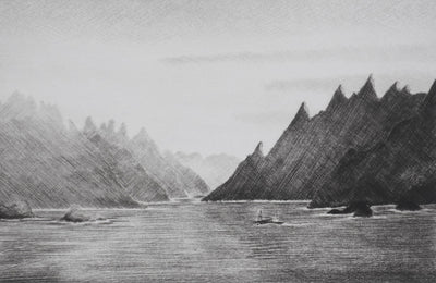 Camille COMBE : Lever de soleil sur les Lofoten, Gravure originale signée