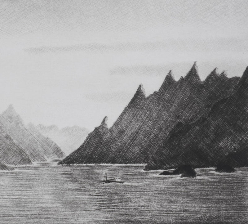 Camille COMBE : Lever de soleil sur les Lofoten, Gravure originale signée