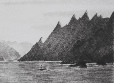Camille COMBE : Lever de soleil sur les Lofoten, Gravure originale signée