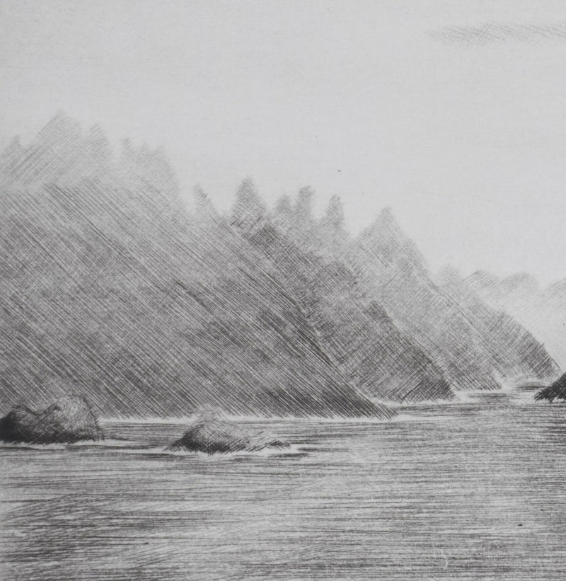Camille COMBE : Lever de soleil sur les Lofoten, Gravure originale signée