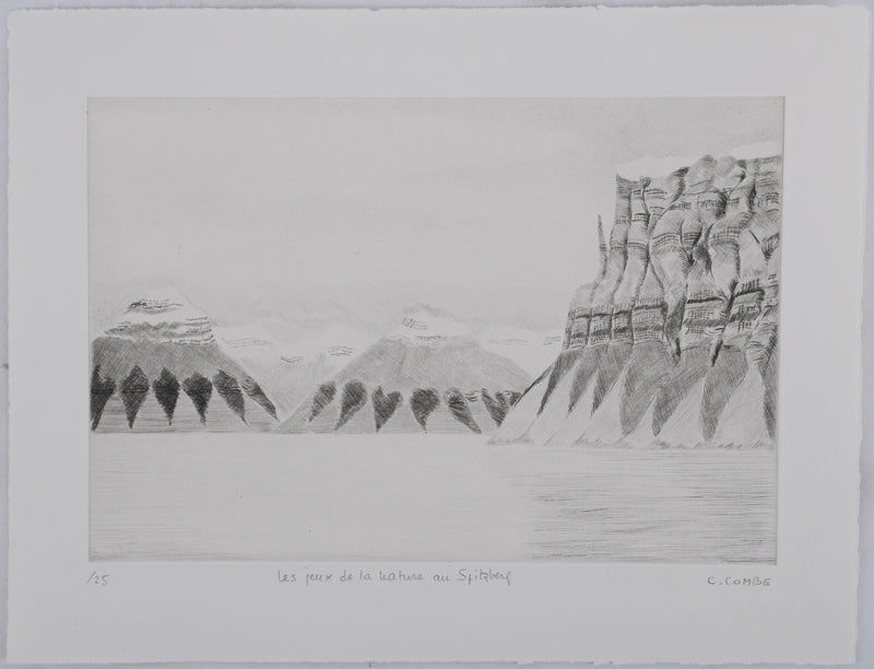 Camille COMBE : Les jeux de la nature au Spitzberg, Gravure originale signée
