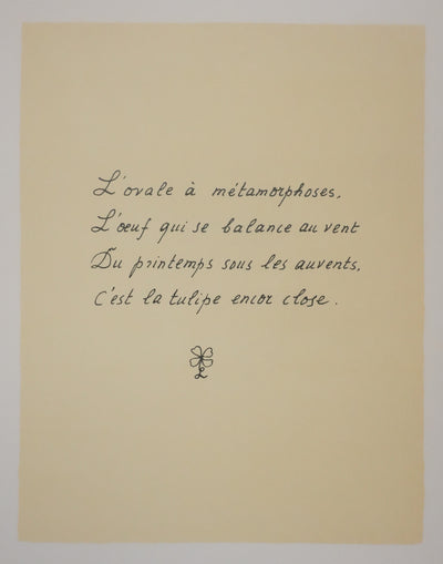 Louise DE VILEMORIN : La tulipe, Lithographie originale signée