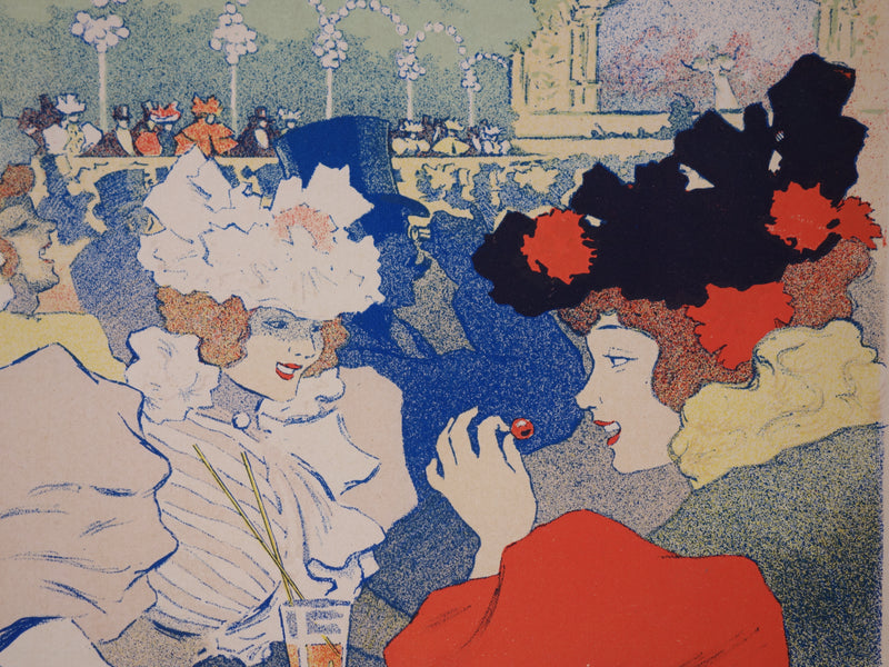 Georges MEUNIER : Discussion en terrasse, Lithographie originale signée