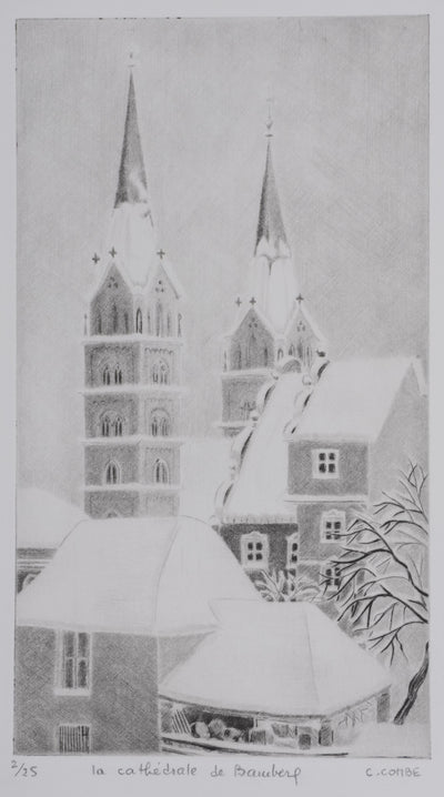Camille COMBE : La cathédrale de Bamberg, Gravure originale signée