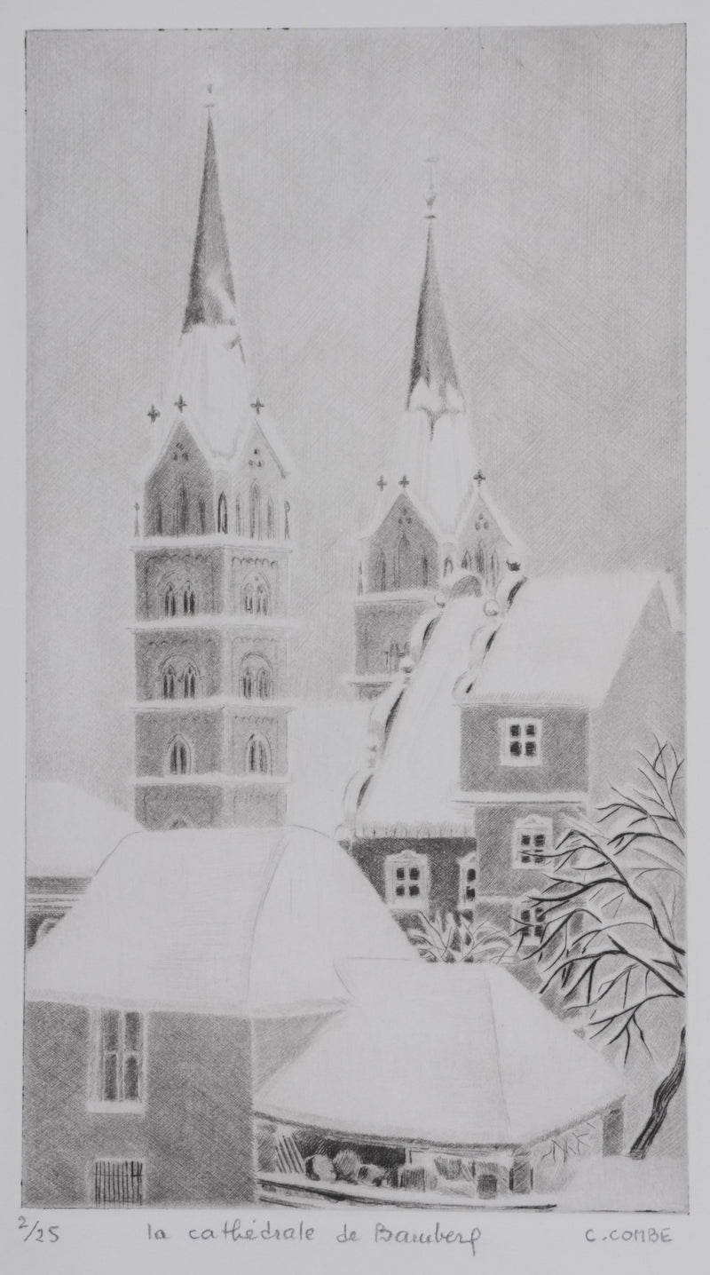 Camille COMBE : La cathédrale de Bamberg, Gravure originale signée