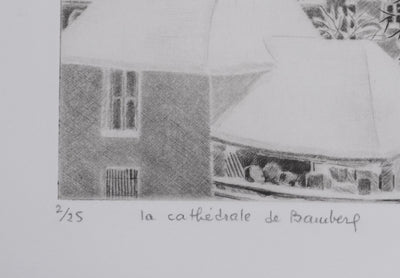 Camille COMBE : La cathédrale de Bamberg, Gravure originale signée