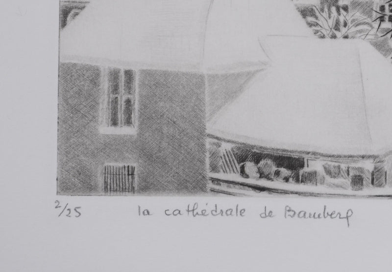 Camille COMBE : La cathédrale de Bamberg, Gravure originale signée