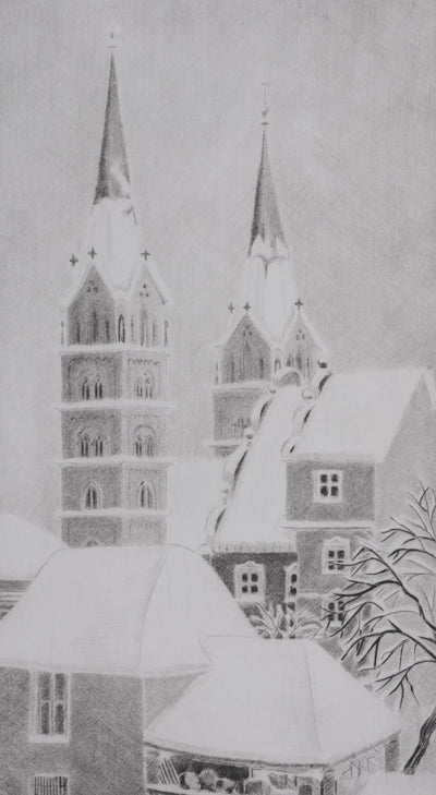 Camille COMBE : La cathédrale de Bamberg, Gravure originale signée