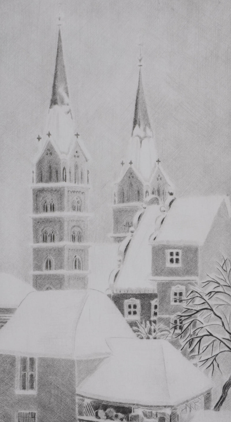 Camille COMBE : La cathédrale de Bamberg, Gravure originale signée