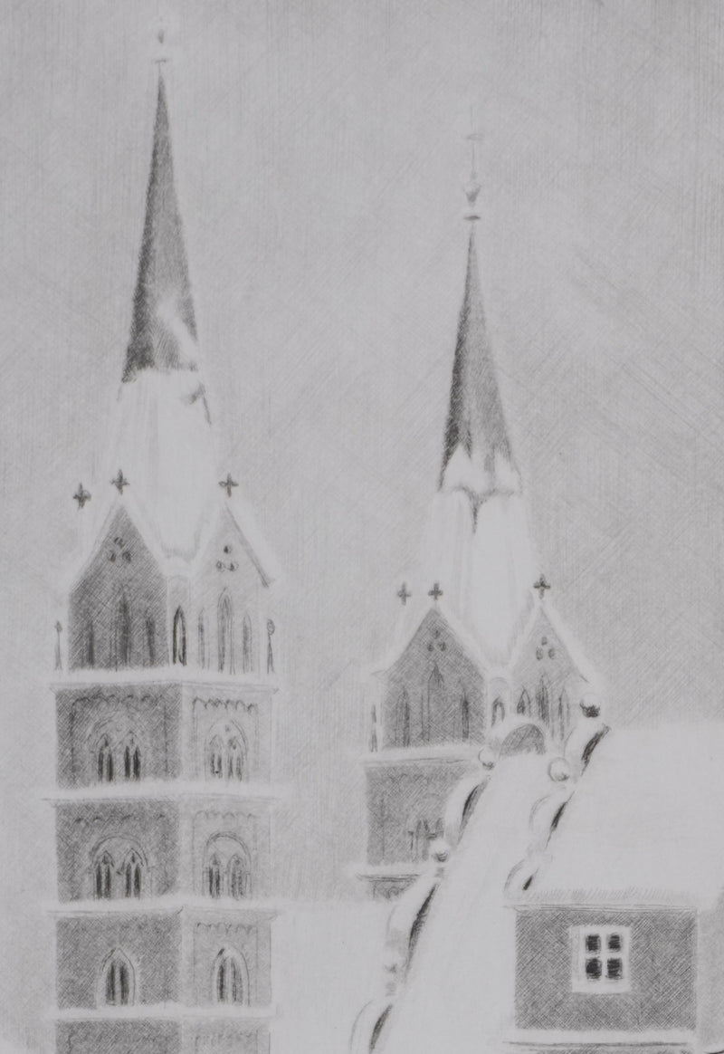 Camille COMBE : La cathédrale de Bamberg, Gravure originale signée