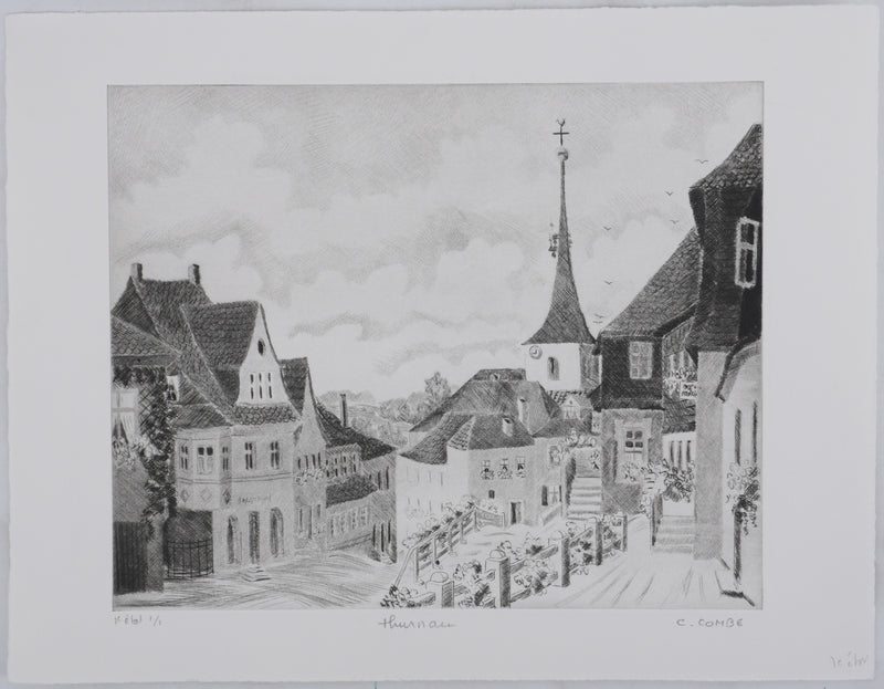 Camille COMBE : Thrunau, Gravure originale signée