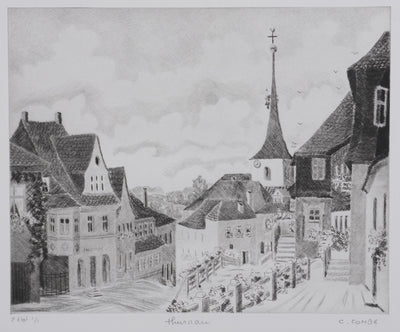 Camille COMBE : Thrunau, Gravure originale signée