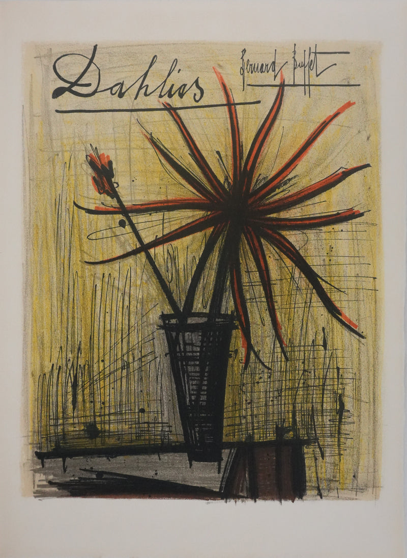 Bernard BUFFET : Les dahlias, Lithographie originale signée