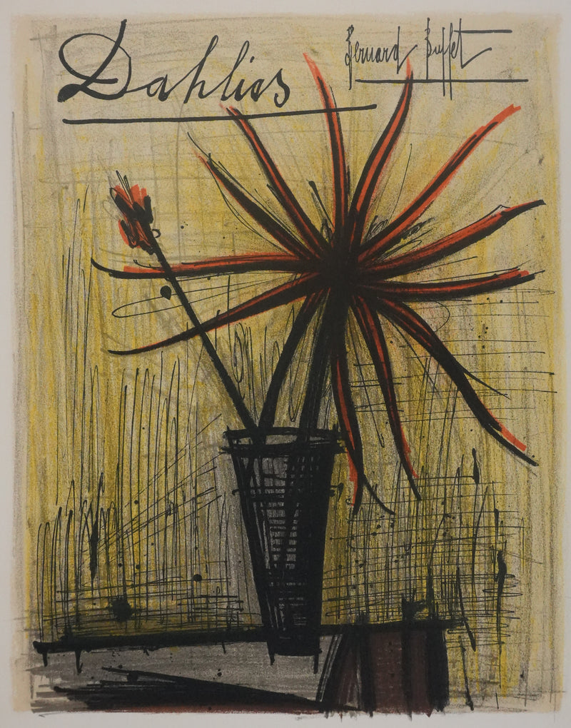 Bernard BUFFET : Les dahlias, Lithographie originale signée