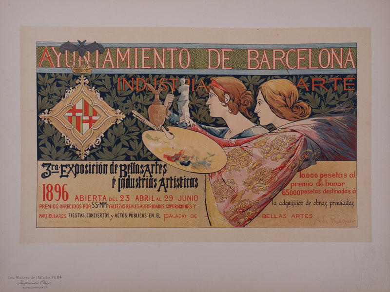 Alexandre DE RIQUER : Femmes peintres, Lithographie originale signée