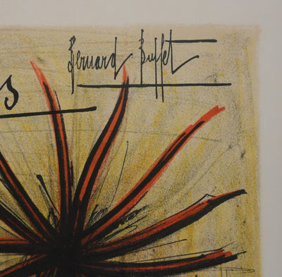 Bernard BUFFET : Les dahlias, Lithographie originale signée