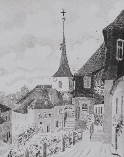 Camille COMBE : Thrunau, Gravure originale signée