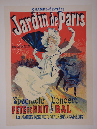 Jules CHERET : Femme à l'éventail bleu, Lithographie originale signée