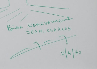 JEAN-CHARLES : L'arbre au bonnet d'âne, Autographe et dessin original signé