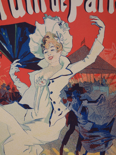 Jules CHERET : Femme à l'éventail bleu, Lithographie originale signée