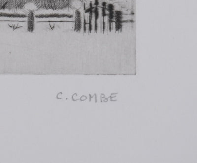 Camille COMBE : Staphorst s'éveille sous la neige, Gravure originale signée