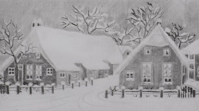 Camille COMBE : Staphorst s'éveille sous la neige, Gravure originale signée