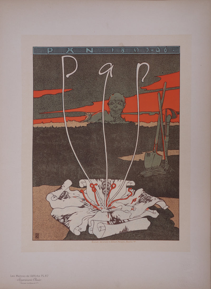 BT Joseph Sattler: Pan, original signierte Lithographie, 1897