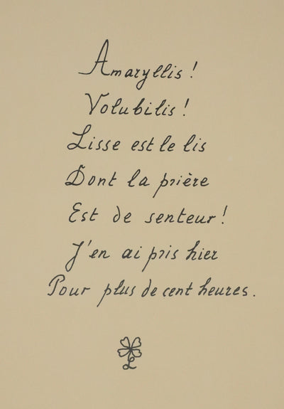 Louise DE VILEMORIN : L'amaryllis, Lithographie originale signée