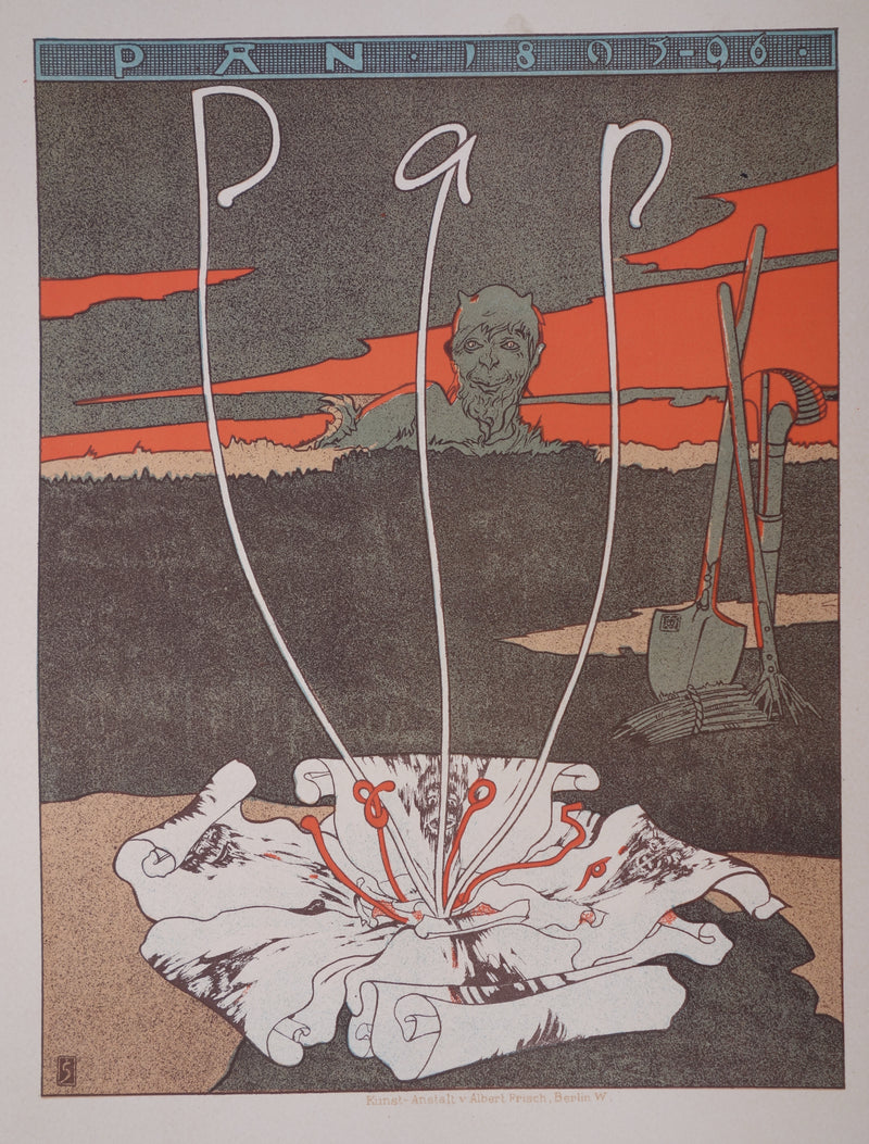 BT Joseph Sattler: Pan, original signierte Lithographie, 1897