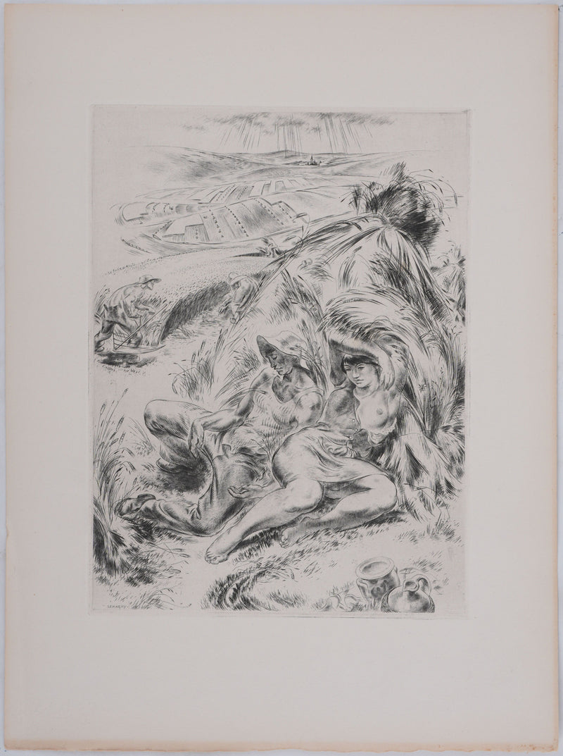 Paul LEMAGNY : Moissonneurs, Gravure originale signée
